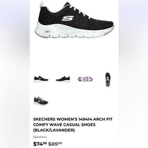 Skechers Arch Fit Comfy Wave Black/Lavender Knit Sneakers Womens Size 8.5 XLNT!